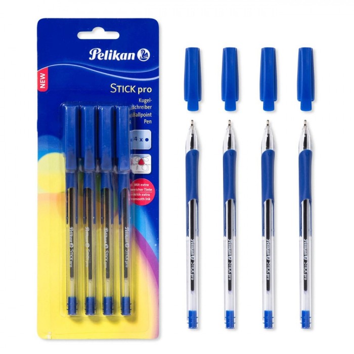 Set Pixuri Pelikan, Ballpen, Grip Ergonomic, Albastru, 4 Bucăți