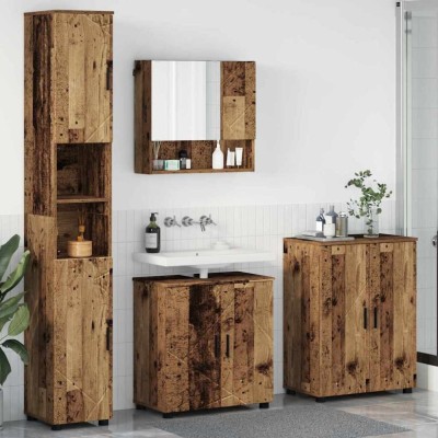 Set de mobilier pentru baie 4 pcs Lemn vechi 61 x 35 x 64 cm foto