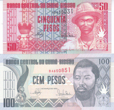 Bancnota Guineea Bissau 50 si 100 Pesos 1990 - P10/11 UNC ( set x2 ) foto