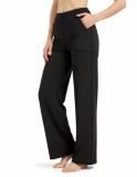 Leggings de yoga evazate cu talie largă și pantalon lung pentru femei &ndash; Negru L