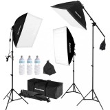 Cumpara ieftin Kit 3 softbox macara plus geanta neagra transport dedicata si 3x beccuri foto lumina alba de 150W