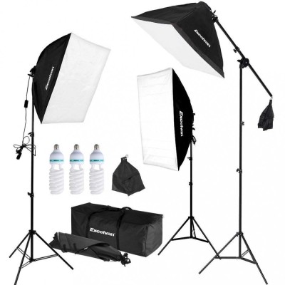 Kit 3 softbox macara plus geanta neagra transport dedicata si 3x beccuri foto lumina alba de 150W foto