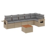 Cumpara ieftin Set canapele de gradina, 7 piese, cu perne, bej, poliratan