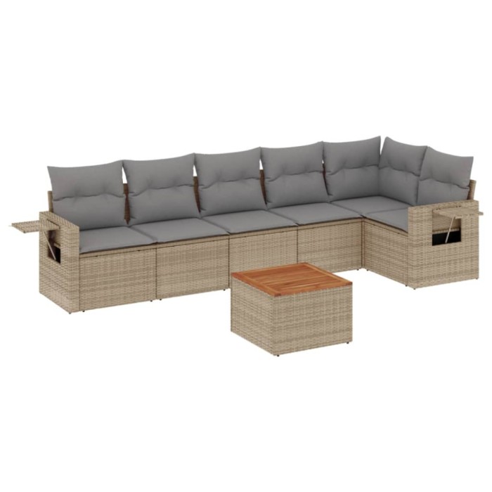 Set canapele de gradina, 7 piese, cu perne, bej, poliratan