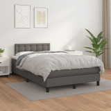 VidaXL Pat box spring cu saltea, gri, 120x200 cm, piele ecologică