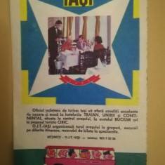 1979, Reclamă Oficiul Judetean de Turism OJT IASI 19 x 12,5 cm, turism comunism