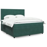 vidaXL Pat box spring cu saltea, verde &icirc;nchis, 180x200 cm, catifea 3292403