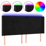 Cumpara ieftin Tablie de pat cu LED, negru, 183x16x118/128 cm, catifea