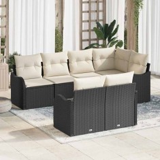 vidaXL Set de canapele pentru grădină cu pernă 7 pcs Negru Rattan poli 3354406