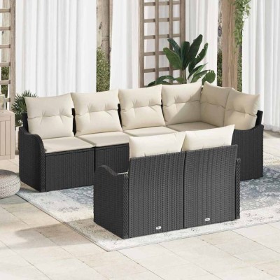 vidaXL Set de canapele pentru grădină cu pernă 7 pcs Negru Rattan poli 3354406 foto