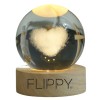 Lampa LED Decorativa, Bila de Cristal cu Diametru 6cm, Model Inima 3D, Alimentare USB, Suport din Lemn, Lumina Alb Cald
