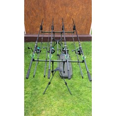 Set Pescuit,4 Lansete Crap 3,90m+4 Mulinete 8000+Rod Pod Echipat