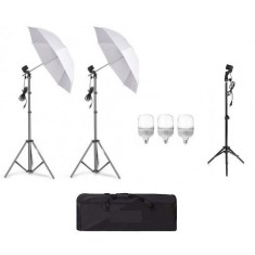 Kit de 2 umbrele albe, 2 trepiezi reglabili 200 cm, 1 trepied 160 cm, 3 becuri LED 25W, geanta de transport inclusa