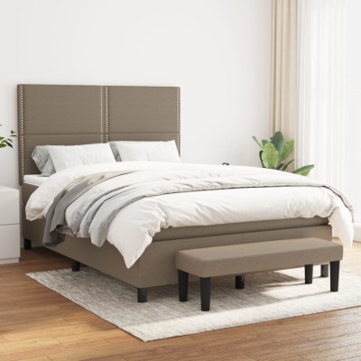 vidaXL Pat box spring cu saltea, gri taupe, 140x200 cm, textil 3136513 foto