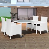 Cumpara ieftin Set mobilier de exterior, 5 piese, alb crem, poliratan