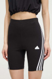 Adidas pantaloni scurți femei, culoarea negru, cu imprimeu, high waist IP1569