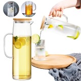 Set 2 Carafe Sticlă Borosilicată Salestore.ro&reg; &ndash; Apă, Suc, Capac Bambus/Inox, Termorezistente -20&deg;C/+150&deg;C