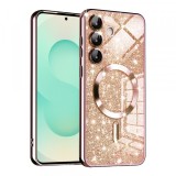 Husa MagSafe pentru Samsung Galaxy S25+ S936, Techsuit, Luxury Glitter, Roz Aurie