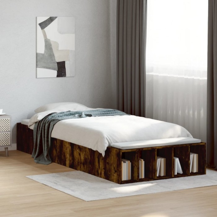 vidaXL Cadru de pat, stejar fumuriu, 75x190 cm, lemn prelucrat 3280626