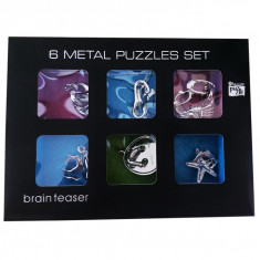 Set puzzle Brain Twister 6 jocuri din Metal, pentru copii si adolescenti, Animale marine, 375CUB-1