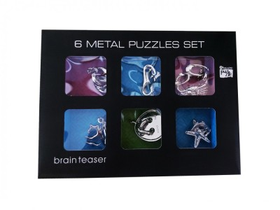 Set puzzle Brain Twister 6 jocuri din Metal, pentru copii si adolescenti, Animale marine, 375CUB foto