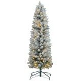 HOMCOM Brad de Crăciun &Icirc;nzăpezit cu 263 de Crengi și Lumini LED Albe, Brad Artificial din Plastic, &Oslash;45x150 cm, Verde | Aosom Romania