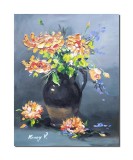 Tablou vaza cu flori stilizate pictat manual, 50x40cm acril pe panza efect 3D, Kenny Varniote