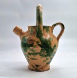 Ulcior pentru apa Franta inceput sec XX ceramica crem si verde 22 cm inaltime