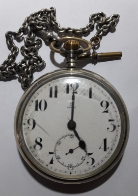 Ceas de buzunar cu lant de argint OMEGA anul 1917 FUNCTIONAL, diametrul 54 mm foto