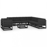 vidaXL Set mobilier grădină cu perne, 10 piese, negru, lemn masiv pin 3076973
