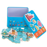 Puzzle din Lemn 24 de Piese, Identificarea Vehiculelor, Cutie Metalica Depozitare Inclusa, 5.5 x 6 cm Piesa, Multicolor, Oem