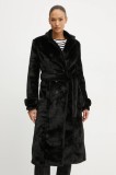 Bardot palton FAUX femei, culoarea negru, de tranzitie, cu doua randuri de nasturi, 59622JB