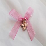 Set 75 Cruciulite Botez Roz, Funda Organza, 15mm - Lichidare Stoc
