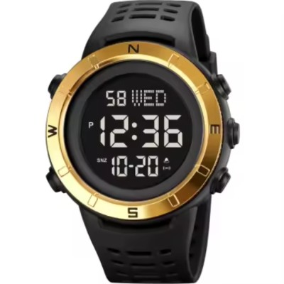 Ceas de mana barbatesc Skmei Sport Casual Digital Lumina de fundal Afisare data Alarma Negru Auriu foto