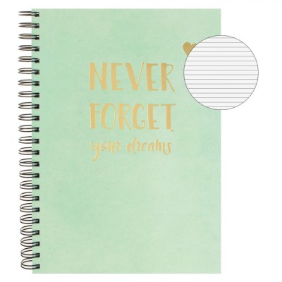 Caiet Dictando, Model &amp;quot;Never Forget Your Dreams&amp;quot;, Culoare Verde Menta, Dimensiune A4, Separatoare 4 Subiecte, Legare cu Spirala, Coperta Dura, 128 Fil foto