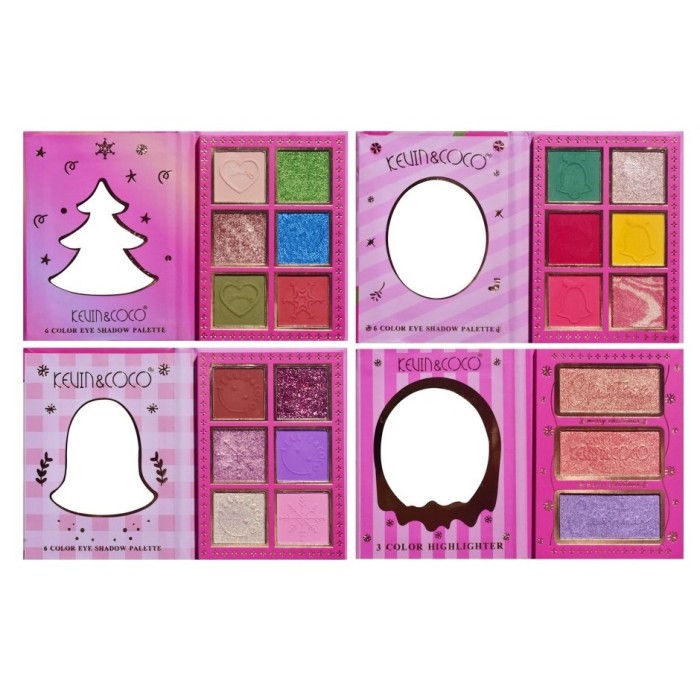 Set 4 Palete de Machiaj, KEVIN &amp; COCO, Christmas Jingle, 21 culori, 27.3 x 20.8 x 2.4 cm