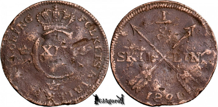 1821, &frac12; Skilling - Carl al XIV-lea Johan - Regatul Suediei - KM# 596