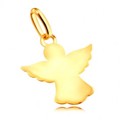 Pandantiv din aur galben 9K - contur sculptat de înger cu aripi larg deschise