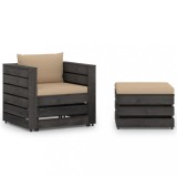 vidaXL Set mobilier grădină, 2 piese, cu perne, gri, lemn impregnat 3068147