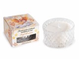 Lumanare parfumata in borcan sticla, cutie cadou aroma Iasomie alba cm 9 x 9 x 5 H