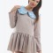 Rochie mini beige cu guler nor albastru brodat