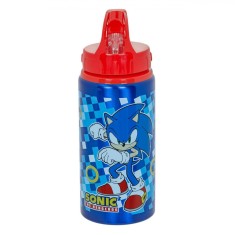 Sticlă Apă Copii, Sonic, Flip Top, Culoare Albastru, Material Plastic și Aluminiu, Capacitate 0,5L