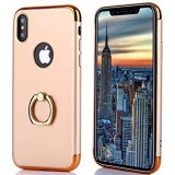 Husa Apple iPhone X, Elegance Luxury 3in1 Ring Auriu, Roz, MyStyle