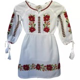 Cumpara ieftin Rochie Traditionala Alba pentru Fetite cu Motiv Floral Rosu - RTF07