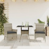 VidaXL Set mobilier grădină perne 3 piese gri deschis poliratan sticlă