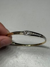 BRATARA AUR galben + alb 18K + 12 Diamante = 1.75CT - Model Bangle - 21g. !
