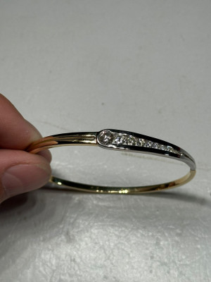 BRATARA AUR galben + alb 18K + 12 Diamante = 1.75CT - Model Bangle - 21g. ! foto