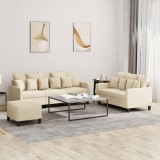 Cumpara ieftin Set de canapele cu perne, 3 piese, crem, textil