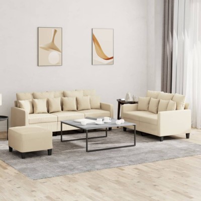 vidaXL Set de canapele cu perne, 3 piese, crem, textil 3201674 foto