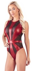 Stringbody Orion, rosu/negru - L - Body sexy din material elastic opac si insertii de tul semitransparent foto